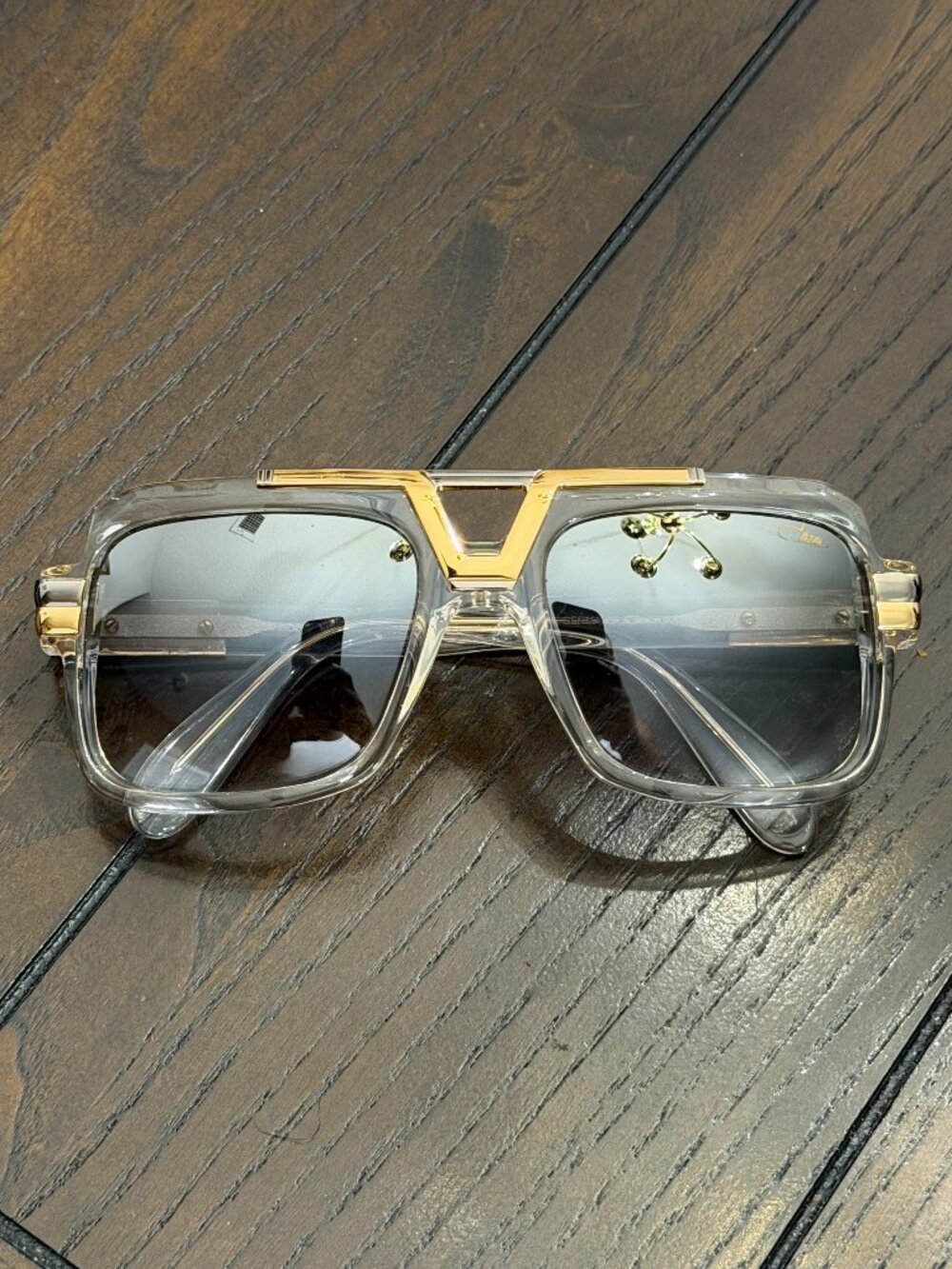 Cazal Sunglasses 664/3 Clear Gold Grey Gradient Lenses